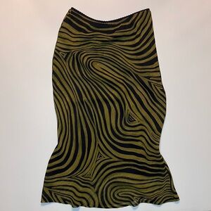 Vintage Retro 90’s Wanted Midi Skirt Women’s Sheer Black Green A-Line Small